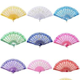 Arts And Crafts Lace Dance Fan Show Craft Folding Fans Rose Flower Design Plastic Frame Silk Hand Drop Delivery Home Garden Arts, Gift Dhqdv