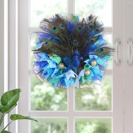 Decorative Flowers Artificial Peacock Feather Wreath Spring Wreaths Home Decor Garland For Festival Easter Outdoor Indoor Restaurant