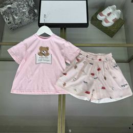 Popular baby tracksuits Summer Cute Pink Set girls T-shirt suit kids designer clothes Size 100-160 CM girls t shirt and shorts 24Mar