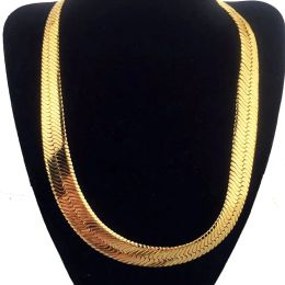 Necklaces 10MM Men's Snake Long Chain Necklace Gold Plated Flat Herringbone Choker Hip Hop Male Choker Colar Jewelry Gifts for Him 3676CM