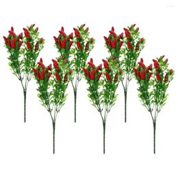 Decorative Flowers 6pcs Artificial Pepper Stem Fake Vegetable Branch Chilli Bunch Arrangement For Home