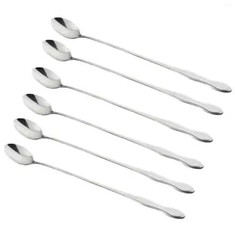 Tea Scoops 6PCS 26 Cm Long Handle Silver Spoon Stainless Steel Spoons Coffee Ice Honey Soup Kitchen Tableware