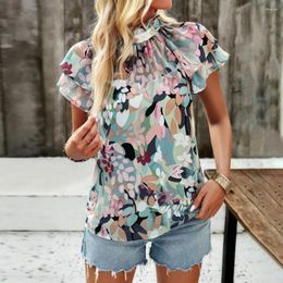 Women's T Shirts Breathable Short-sleeve Top Floral Print Double-layer Sleeve T-shirt Loose Fit Casual Tee Shirt With Half For Spring