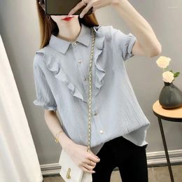 Women's Blouses Ruffled Solid Colour Versatile Short Sleeve Shirt 2024 Korean Version Thin Casual Top Blouse Women XS - XXXXXL Large