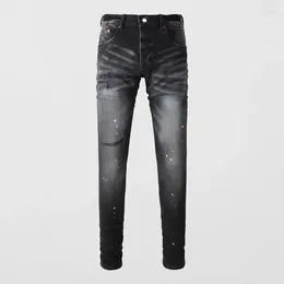 Men's Jeans High Street Fashion Men Retro Black Grey Stretch Skinny Fit Ripped Painted Designer Hip Hop Brand Pants