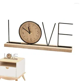 Table Clocks Wooden Analog Clock Ornament Desk Figurine Non-Ticking Silent Iron Art For Bookshelf