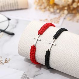 Chain Cross Hand Woven Rope Bracelet with Adjustable Safety Buckle Bracelet Fashion Blessing Bracelet Jewellery Precious Friendship Gift Q240401