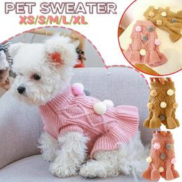 Dog Apparel 1PC Pet Autumn And Winter Thickened Warm Pink Coffee Ball Knit Pullover Sweater Dress For Small Medium Dogs