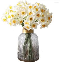 Decorative Flowers Artificial Daffodils 15.8 Inches Spring Flower Fake Silk Arrangement For Home Wedding Decor White