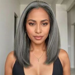 Short Straight Highlight Lace Front Wig for women Human Hair Ash blonde Sliver Grey Wig Human Hair Lace Frontal 13x4 Bob Wigs