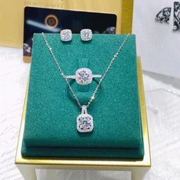 Pendant Necklaces Titanium Steel Necklace Micro-paved Zircon Fashionable And Elegant Women's Earrings Ring Three-piece Set