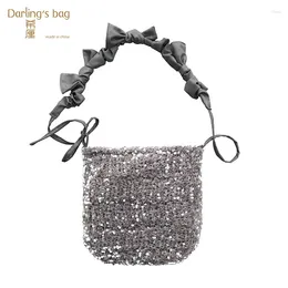 Bag Fashion Velvet Sequins High-end Shiny Small Messenger Women's Shoulder Bow Strap Diagonal Canvas