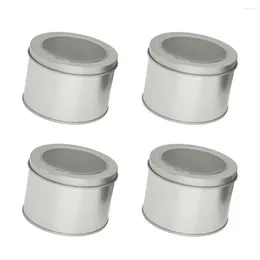 Storage Bottles 4pcs Windowed Tea Canister Food Jar Sealed Cereal Can Kitchen Tool For Cake Dessert Coffee Bean (Silver)