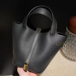 Mirror Quality Handheld Cabbage Basket Women Bag TC Cowhide Fashionable Handmade Bucket Bag Real Leather Bag