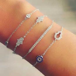 Chain 2024 Charm Bracelet AAA CZ Sparking Pave Tiny Cute Hamsa Hand Girls Women Best Gift Real 925 Sterling Silver Fashion Bracelets Q240401