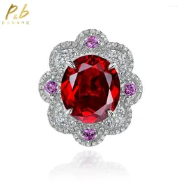 Cluster Rings PuBang Fine Jewellery Solid 925 Sterling Silver Vintage Diamond Ring Ruby Oval Gem Created Moissanite For Women Gift