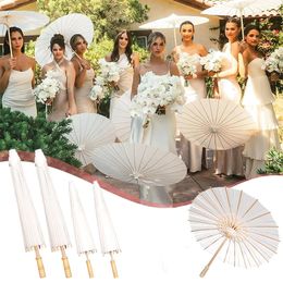 60/84cm Wedding paper umbrellas Wooden handle White DIY Chinese Paper umbrella For Baby Shower Party Wedding Pography Props 240329