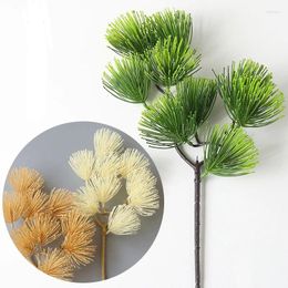 Decorative Flowers Artificial Pine Branches Autumn Green Cypress Leaves Welcome Pines Bonsai Accessories Fake Flower Plants