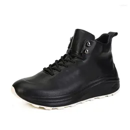 Casual Shoes Spring 2024 High-top Small Black White Men's Platform Fashion Sports Leather Breathable