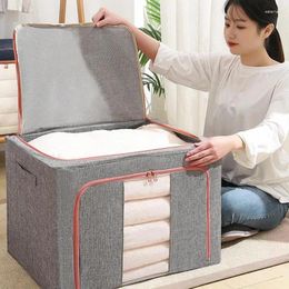 Storage Bags Clothes Basket Wardrobe Box With Steel Frame Multifunctional 3 Pieces Cotton & Linen Bag For Home Supply