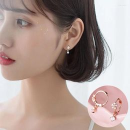 Hoop Earrings 925 Sterling Silver Zircon Flower For Women Girl Plant Geometric Design Jewelry Party Gift Drop