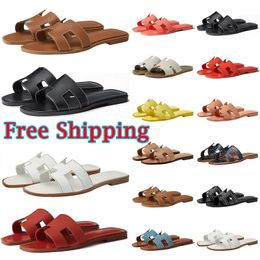 Free Shipping designer oran Sandals Luxurys slides sliders Womens Slippers Floral Slipper Leather Rubber Flats black white brown Sandals Summer Shoes 36-42