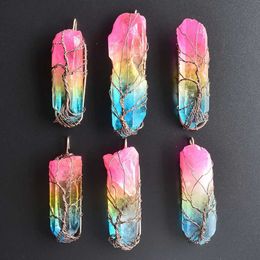 Pendant Necklaces 7 Chakra Crystal Natural/Rainbow Stone Quartz tree of life Pendant Necklace Reiki Healing Chakra Jewellery Wholesale 6Pcs/Lot free 240330