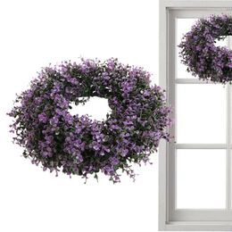 Decorative Flowers Fake Purple Lavender Flower Wreath Artificial Autumn For Door Spring Living Room