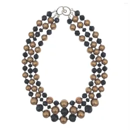 Pendants 3 Strands Of Graduated Brown Shell Pearls Necklace With Faceted Cut Black Onyx Statement For Women Girls Gifts 18 Inch