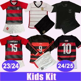 23 24 Flamengo GABI Kids Kit Soccer Jerseys Long Sleeves ERICK PEDRO DE ARRASCAETA AYRTON LUCAS VARELA 24 25 Home Red Black Away 3rd Football Shirts