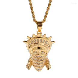 Pendant Necklaces Hip Hop CZ Zircon Bling Iced Out Stainless Steel Cool Masked Statue Of Pendants Necklace For Men Rapper Jewellery