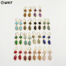 Dangle Earrings WT-E735 Latest Long Drop Shape Tiny Cubic Zircon Around Stone For Women Anniversary Colorful Gemstone Hook Earring Finding