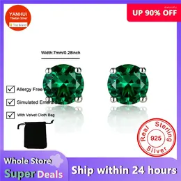 Stud Earrings Trending Luxury Lab Emerald Women's Real 925 Sterling Silver Fashion Accessories Wedding Jewelry Gift