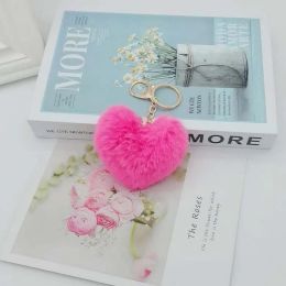 Love fox fur ball key Rings 8-character key-chain peach heart plush car ornaments creative couple heart-shaped pendant LL