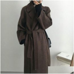 Cappotto elegante da donna in misto lana da donna con cintura Capispalla chic a maniche lunghe da donna Cappotto Shoder Drop per cappotti autunno inverno 2023 De Dhgnt