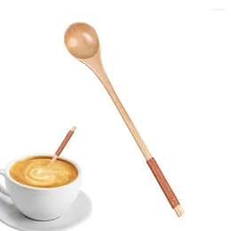 Spoons Stirring Baby Milkshake Spoon Natural Eco-Friendly Long Handle Tableware Kitchen Utensil Cutlery Reusable Lotus Wooden