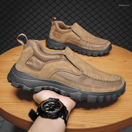 Casual Shoes Leather Men Sneakers Outdoor Breathable Flats Shoe Platform Slip On Loafers 2024