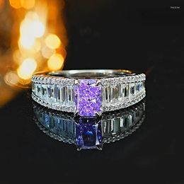 Cluster Rings Desire Light Luxury And Niche Violet Crushed Cut 925 Silver Ring Set With High Carbon Diamond Rectangular Minimalist