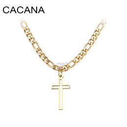 Pendant Necklaces Crystal Round Hollow Cross Necklace For Women And Men Stainless Steel Cuban Chain Necklaces New Statement Wedding Jewelry S761 240330
