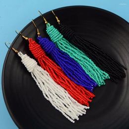 Dangle Earrings Vintage Bohemian Resin Bead Fringe Drop Blue Red Green Beaded Tassel Ear Women Ethnic Tribal Jewellery