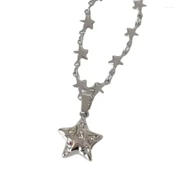Pendant Necklaces 2024 Vintage Y2k Accessories Aesthetic Star Necklace For Women Hip Hop Pentagram Chain Girls Jewelry