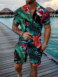 Flower 3D Print Polo Shirts Shorts Sets Mens Fashion Floral Oversized Short Sleeve Shirt Pants Set Suits Man Tracksuit Clothing 240320