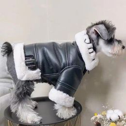 Dog Apparel Winter Thickened Pu Motorcycle Pet Jackets Fashionable Black Zipper Clothing Jacket Loose And Warm Designer Puppy Clothes