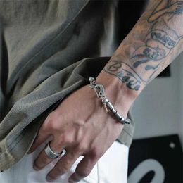 Chain Japanese Handmade Titanium Steel Vintage Patchwork Bracelet Mens Street Hip-Hop Niche Design Trendy Brand Charm Jewelry Q240401