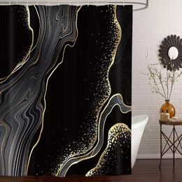 Shower Curtains Black Gold Marble Crack Bathroom Curtain Luxury Abstract Deco Textured Geode Art Polyester Fabric Hooks Bath Set