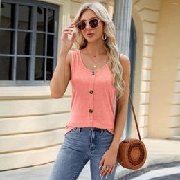 Women's Tanks Women Tank Tops Round Neck Summer Casual Sleeveless Basic Vest Top Loose Fit Button Down Blouses Clothing 2024