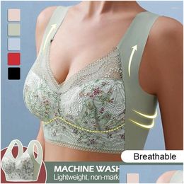 Yoga Outfit Women Seamless Lace Lingerie Bra Y Push Up Fixed Cup Top Anti-Glare Wireless Ladies Tube Underwear Large Size Drop Deliver Oti5X