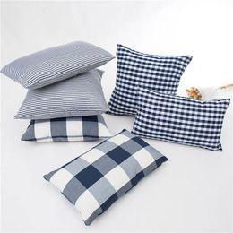 2024 New Plaid Striped Polyester Cotton Canvas Cushion Cover Pillow Case Navy Blue Chair Sofa Home Decor Throw Pillow Cover for home decor