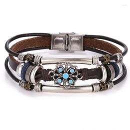 Charm Bracelets Vintage Flower & Bangle Boho Multiple Layers Leather Bracelet 2024 For Women Man Wrap Female Punk Jewelry Gifts