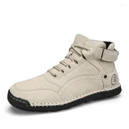 Casual Shoes Winter Waterproof Men's Leather Flannel High Top Luxury Quality Male Rubber Warm For Mens